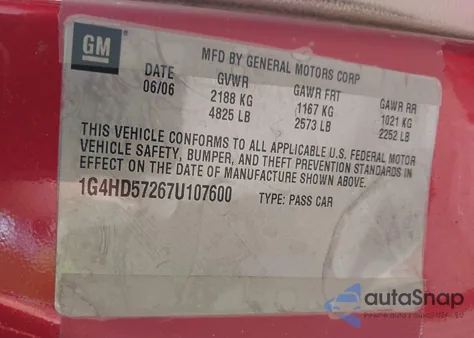 2007 Buick Lucerne Cxl z USA, uszkodzony, nr VIN 1G4HD57267U107600